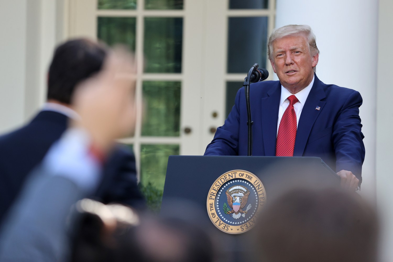U.S. President Donald Trump attends a news conference in the Rose Garden at the White House in Washington, U.S., July 14, 2020. REUTERS/Jonathan Ernst