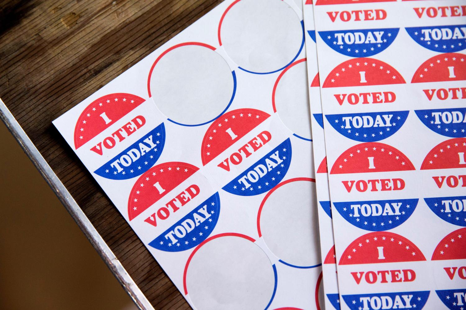 FILE PHOTO: Stickers saying "I Voted Today" are given out to voters in the Democratic primary in Philadelphia, Pennsylvania, U.S., June 2, 2020. REUTERS/Rachel Wisniewski/File Photo