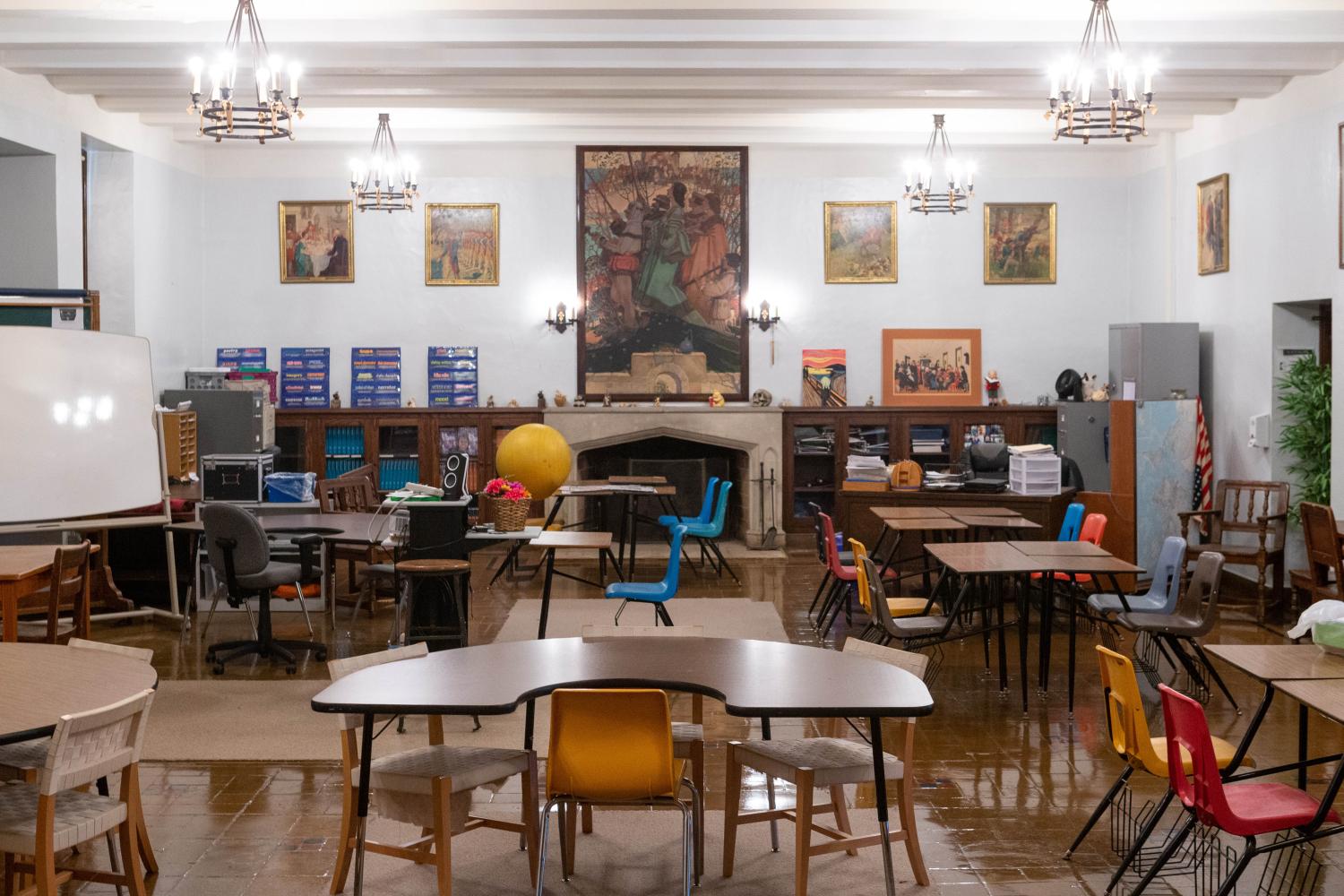 July 13, 2020; Topeka, KS, USA; Classroom 306 at Topeka High School, sits empty Wednesday afternoon as custodial crews work on sanitizing, cleaning and maintaining various aspects of the school. Mandatory Credit: Evert Nelson/The Capital-Journal via USA Today Networks