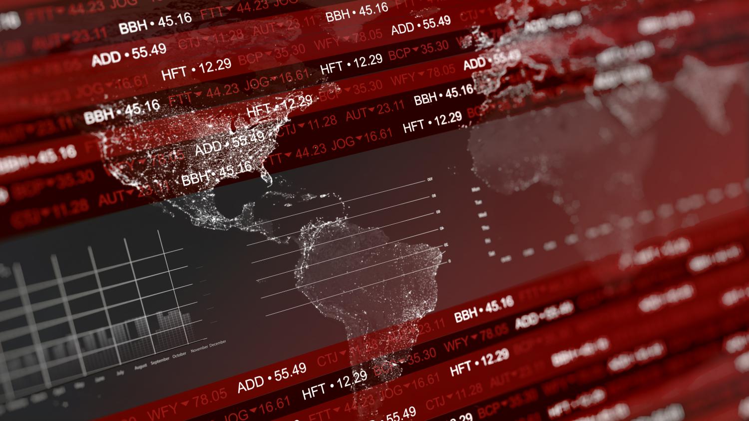 3D render of stock market crashing in a global economy