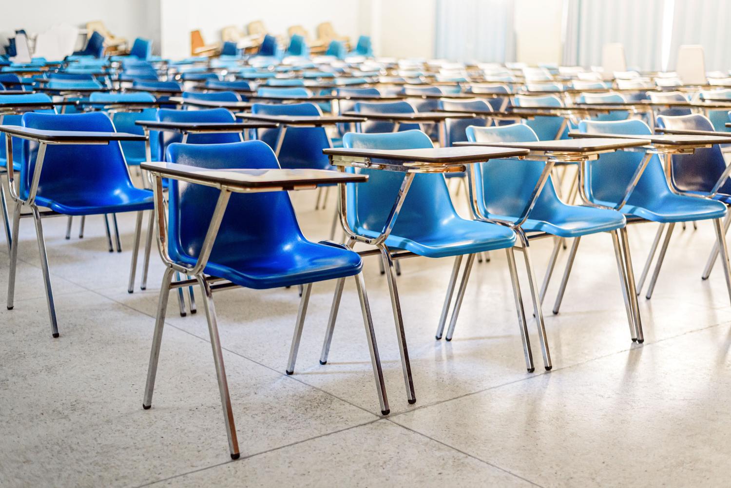 Empty desks in a classroom