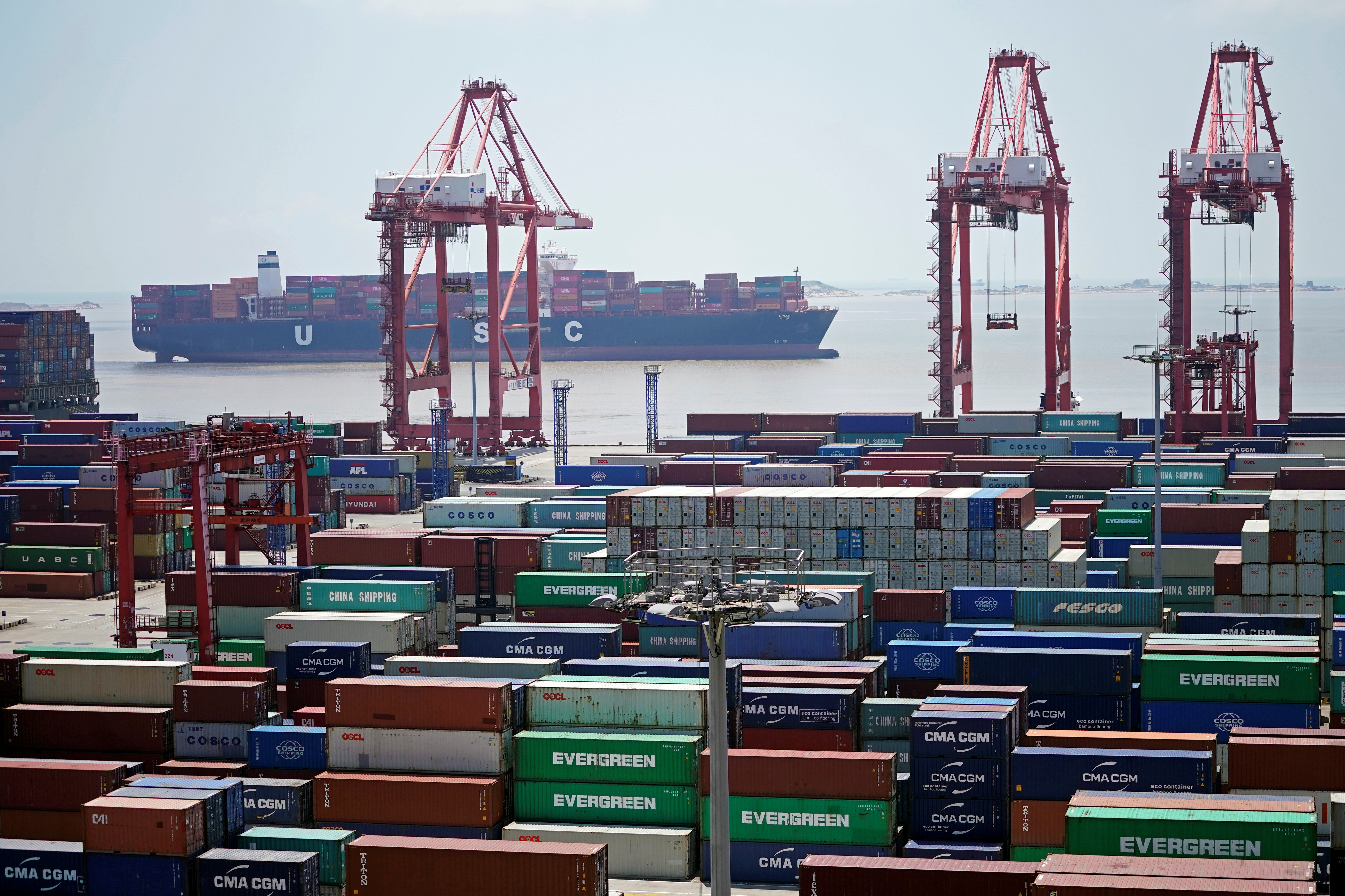 Containers are seen at the Yangshan Deep Water Port in Shanghai, China August 6, 2019. REUTERS/Aly Song