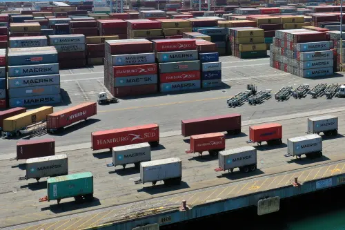 Containers are seen on a shipping dock, as the global outbreak of the coronavirus disease (COVID-19) continues, in the Port of Los Angeles, California, U.S.