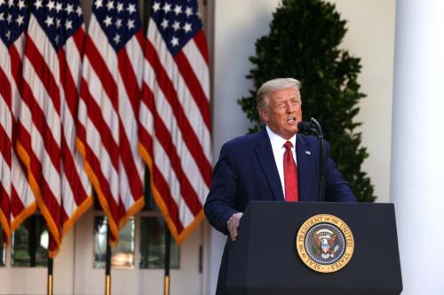 President Donald J. Trump holds a press conference in the Rose Garden at the White House in Washington, DC on Tuesday, July 14, 2020. Photo by Tasos Katopodis/Pool/ABACAPRESS.COM