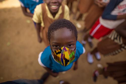 School child wearing mask