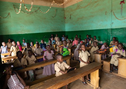 African children in a koranic school classroom, Tonkpi Region, Man, Ivory Coast.NO USE FRANCE