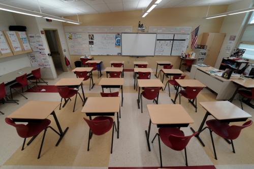 A classroom sits empty ahead of the statewide school closures in Ohio in an effort to curb the spread of the coronavirus, inside Milton-Union Exempted Village School District in West Milton, Ohio, U.S., March 13, 2020. REUTERS/Kyle Grillot    REFILE - CORRECTING NAME OF SCHOOL