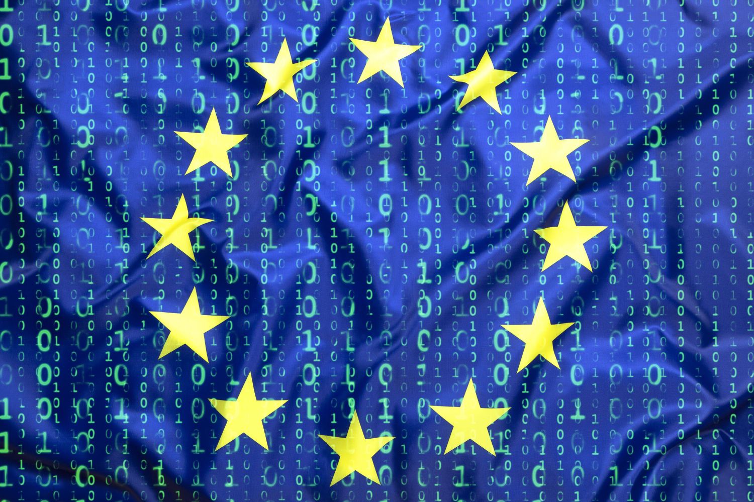 Binary code superimposed on the European Union flag