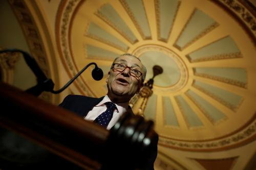Senate Minority Leader Chuck Schumer speaks about the Tax Cuts and Jobs Acts at news conference following the weekly policy luncheons at the U.S. Capitol in Washington, U.S., December 19, 2017. REUTERS/Aaron P. Bernstein