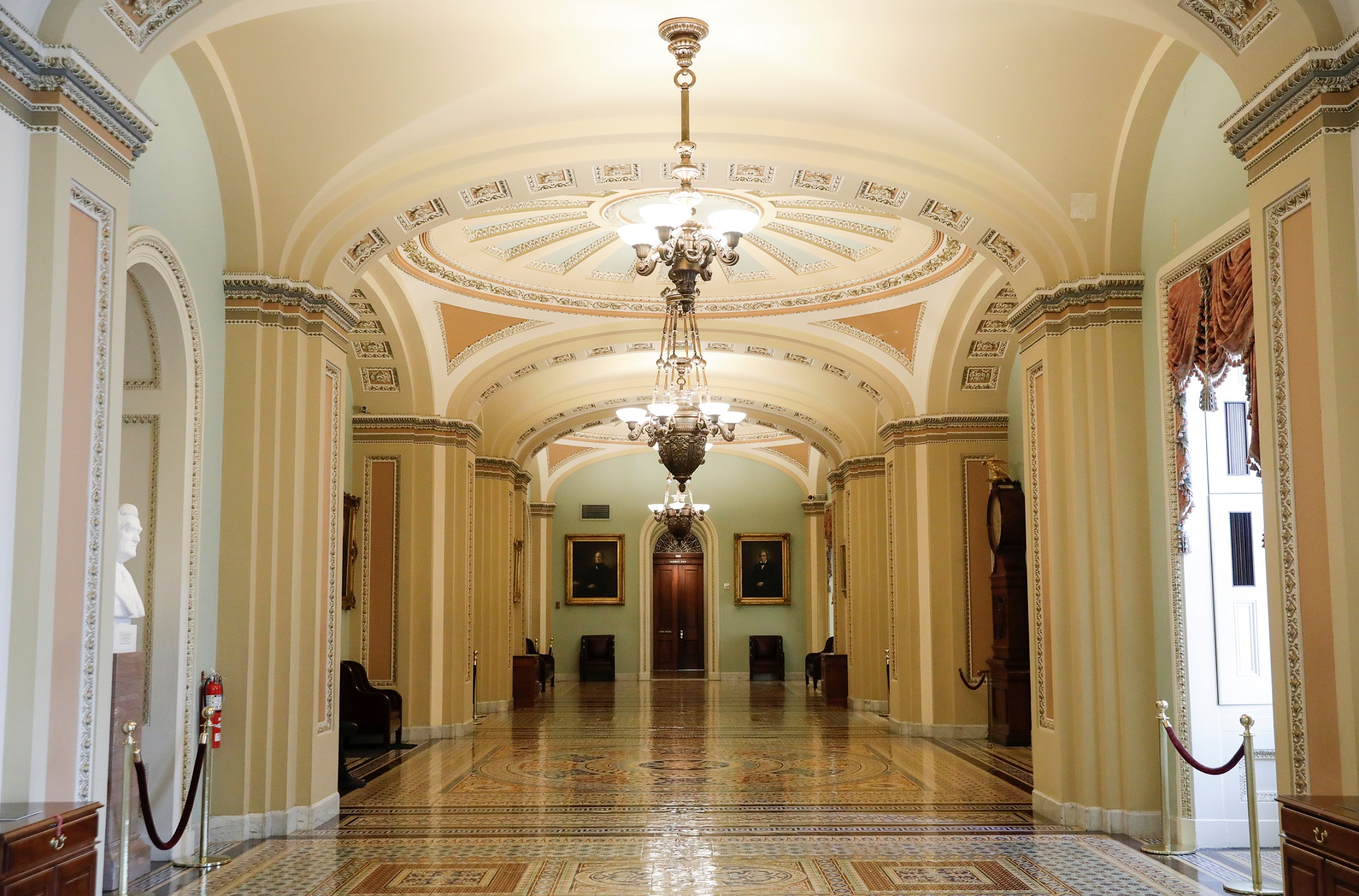 The Ohio Clock Corridor outside the Senate Chamber sits empty after it was announced the U.S. Senate would delay its recess and work next week on a coronavirus relief bill, on Capitol Hill in Washington, U.S., March 13, 2020. REUTERS/Yuri Gripas