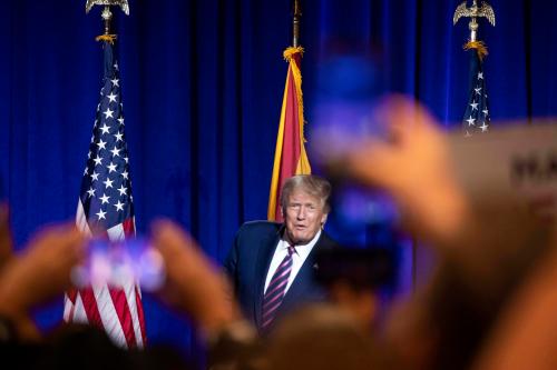 Sept 14, 2020; Phoenix, AZ, USA; President Donald Trump during a Latinos for Trump Roundtable at the Arizona Grand Resort in Phoenix. Mandatory Credit: Nick Oza/The Republic via USA TODAY NETWORK