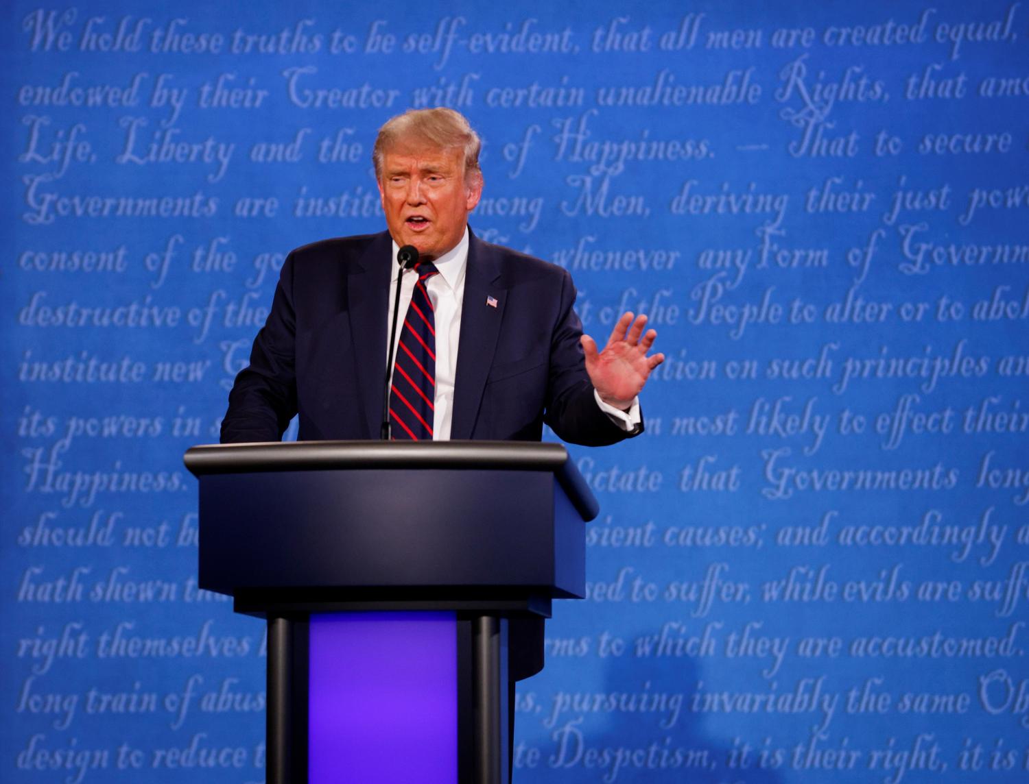 U.S. President Donald Trump speaks during the first 2020 presidential campaign debate with Democratic presidential nominee Joe Biden, held on the campus of the Cleveland Clinic at Case Western Reserve University in Cleveland, Ohio, U.S., September 29, 2020. REUTERS/Brian Snyder