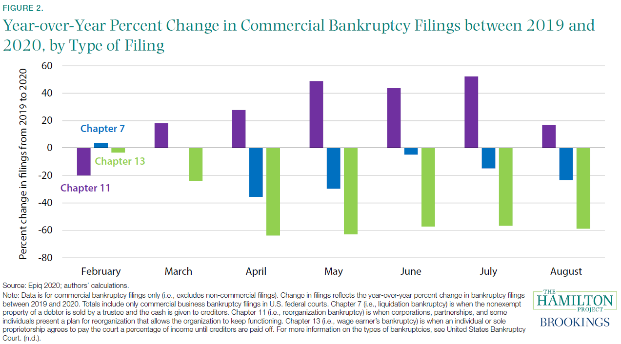 Year-over-Year Percent Change in Commercial Bankruptcy Filings between 2019 and 2020, by Type of Filing