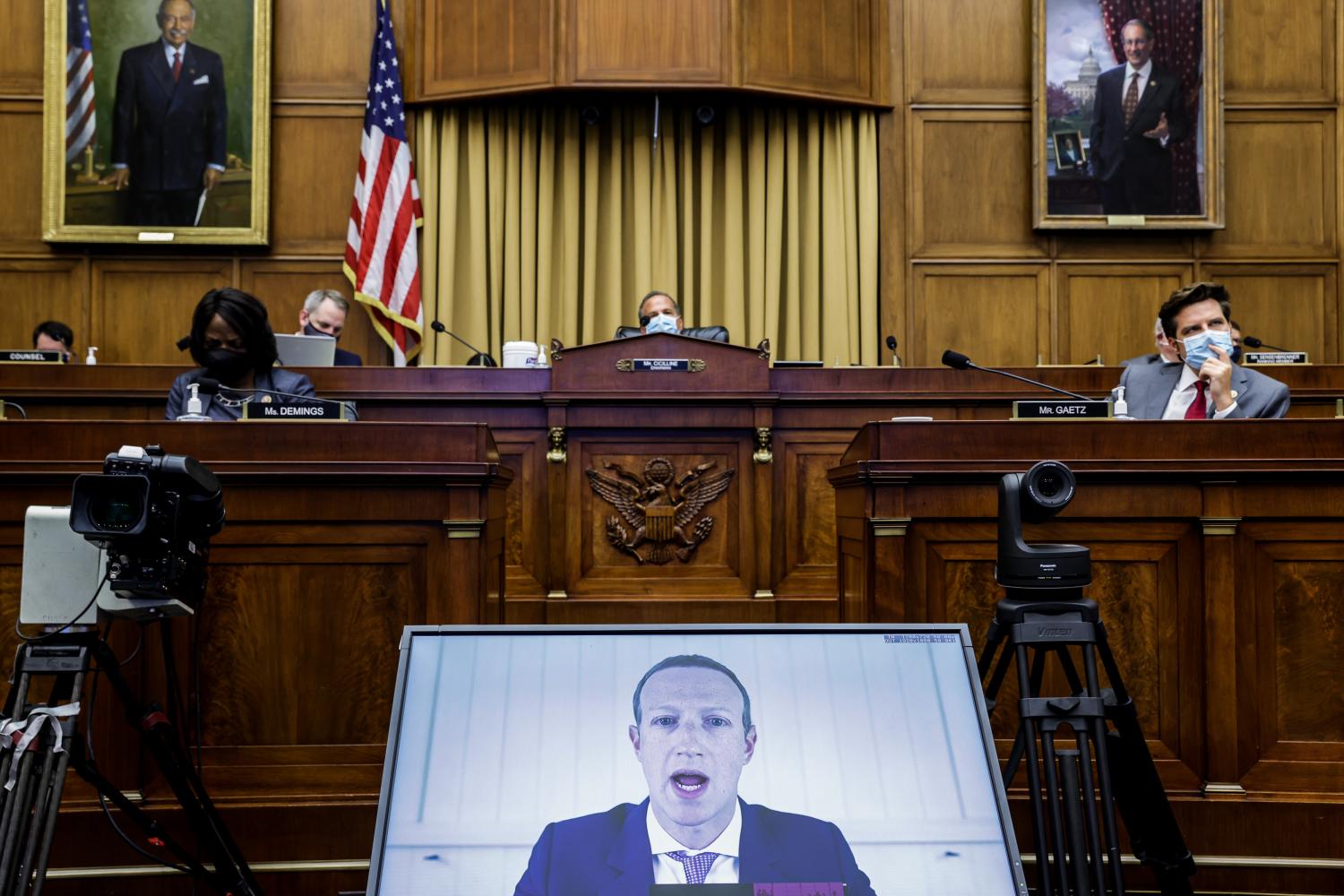 Facebook CEO Mark Zuckerberg speaks via video conference during an Antitrust, Commercial and Administrative Law Subcommittee hearing, on Capitol Hill, in Washington, Wednesday, July 29, 2020, on "Online platforms and market power. Examining the dominance of Amazon, Facebook, Google and Apple" No Use UK. No Use Germany.
