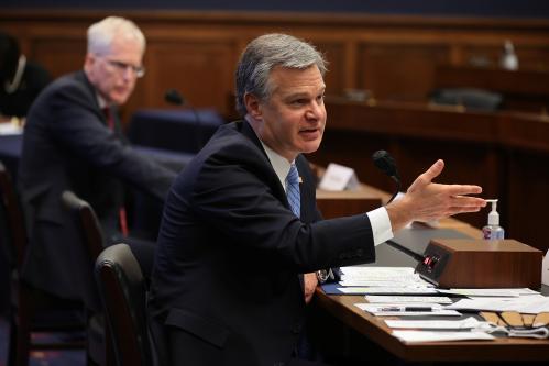 National Counterterrorism Center Director Christopher Miller and FBI Director Christopher Wray testifiy before the House Homeland Security Committee during a hearing about 'worldwide threats to the homeland' on Capitol Hill in Washington, U.S., September 17, 2020. Chip Somodevilla/Pool via REUTERS