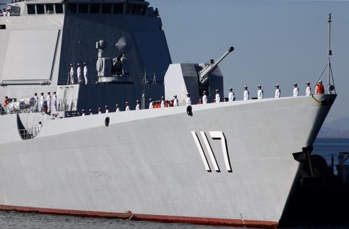 Chinese Navy members are seen while approaching Iran's southeastern port city of Chahbahar, during joint naval drills held by Iran, China and Russia in the Gulf of Oman, Iran, December 27, 2019. Picture taken December 27, 2019.  Mohsen Ataei/Fars news agency/WANA (West Asia News Agency) via REUTERS ATTENTION EDITORS - THIS IMAGE HAS BEEN SUPPLIED BY A THIRD PARTY