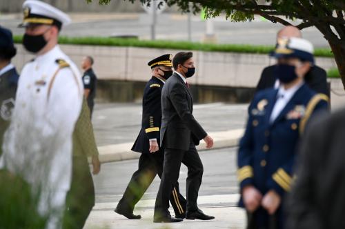 U.S. Defense Secretary Mark Esper and Chairman of the Joint Chiefs of Staff General Mark Milley arrive to the 19th annual September 11 observance ceremony at the Pentagon in Arlington, Virginia, U.S., September 11, 2020. REUTERS/Erin Scott