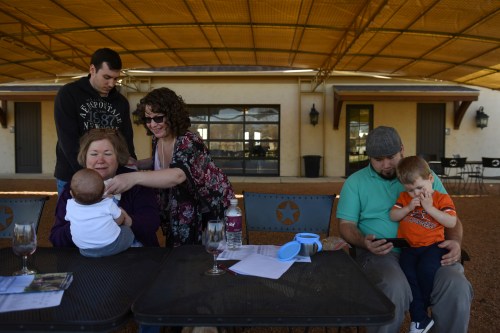 Lauren Hoffmann, 29, a college program manager, and her husband Will Hoffmann spend the day touring wineries with Will's family in Fredericksburg, Texas, U.S., February 16, 2019. Hoffmann's baby boy Micah is just a few weeks old and already she is back at work. She only had five and a half weeks of accrued paid time off from her job. "You're worried about this tiny little new life, you love it so fiercely," she said. "Having more time to feel like you're getting good at this ... I think that could only be a good thing." REUTERS/Callaghan O'Hare  SEARCH "O'HARE PARENTAL" FOR THIS STORY. SEARCH "WIDER IMAGE" FOR ALL STORIES.