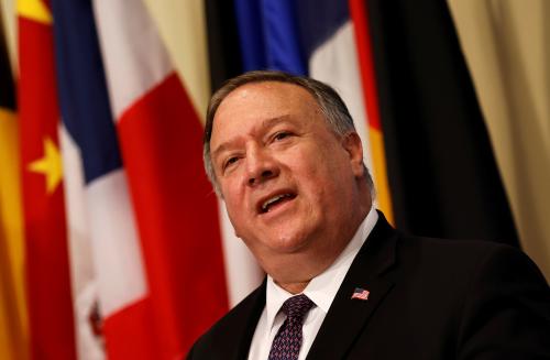 FILE PHOTO: U.S. Secretary of State Mike Pompeo speaks to reporters following a meeting with members of the U.N. Security Council about Iran's alleged non-compliance with a nuclear deal and calling for the restoration of sanctions against Iran at U.N. headquarters in New York, U.S., August 20, 2020. REUTERS/Mike Segar/File Photo