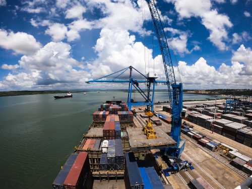 Cargo ship at the Port of Mombasa in Kenya