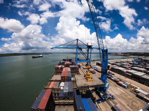 Cargo ship at the Port of Mombasa in Kenya