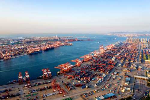 Aerial view of Qingdao Aera of Shandong Free Trade Zone in Qingdao city, east China's Shandong province, 20 September 2020.No Use China. No Use France.