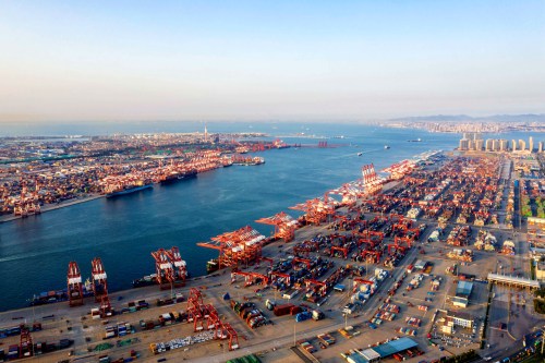 Aerial view of Qingdao Aera of Shandong Free Trade Zone in Qingdao city, east China's Shandong province, 20 September 2020.No Use China. No Use France.