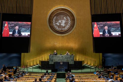 People's Republic of China President Xi Jinping speaks during the 75th annual U.N. General Assembly, which is being held mostly virtually due to the coronavirus disease (COVID-19) pandemic in the Manhattan borough of New York City, New York, U.S., September 22, 2020.  United Nations/Handout via REUTERS THIS IMAGE HAS BEEN SUPPLIED BY A THIRD PARTY