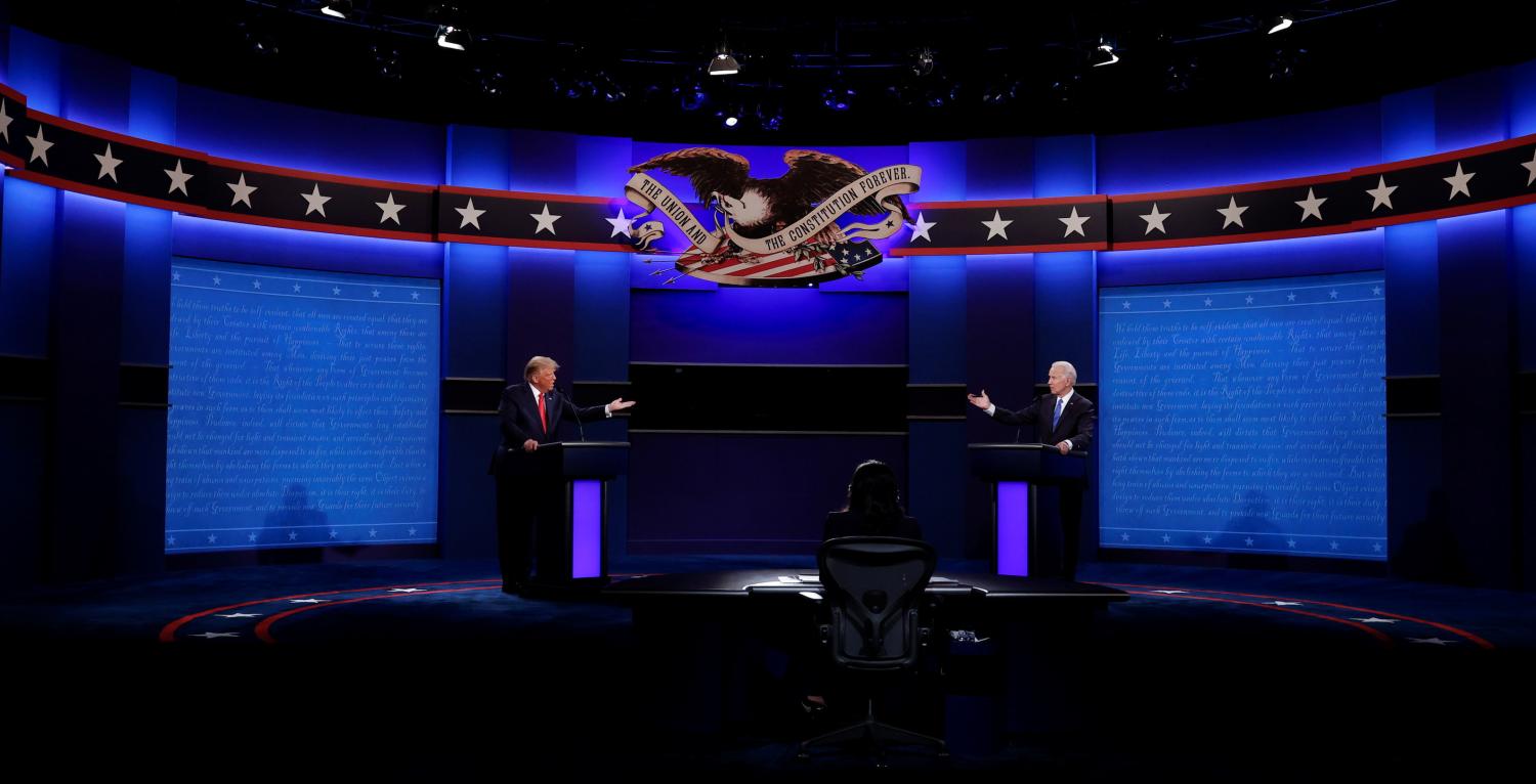 U.S. President Donald Trump and Democratic presidential nominee Joe Biden participate in their final 2020 U.S. presidential campaign debate at Belmont University in Nashville, Tennessee, U.S., October 22, 2020. REUTERS/Mike Segar