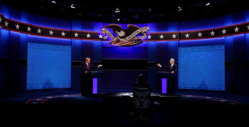 U.S. President Donald Trump and Democratic presidential nominee Joe Biden participate in their final 2020 U.S. presidential campaign debate at Belmont University in Nashville, Tennessee, U.S., October 22, 2020. REUTERS/Mike Segar