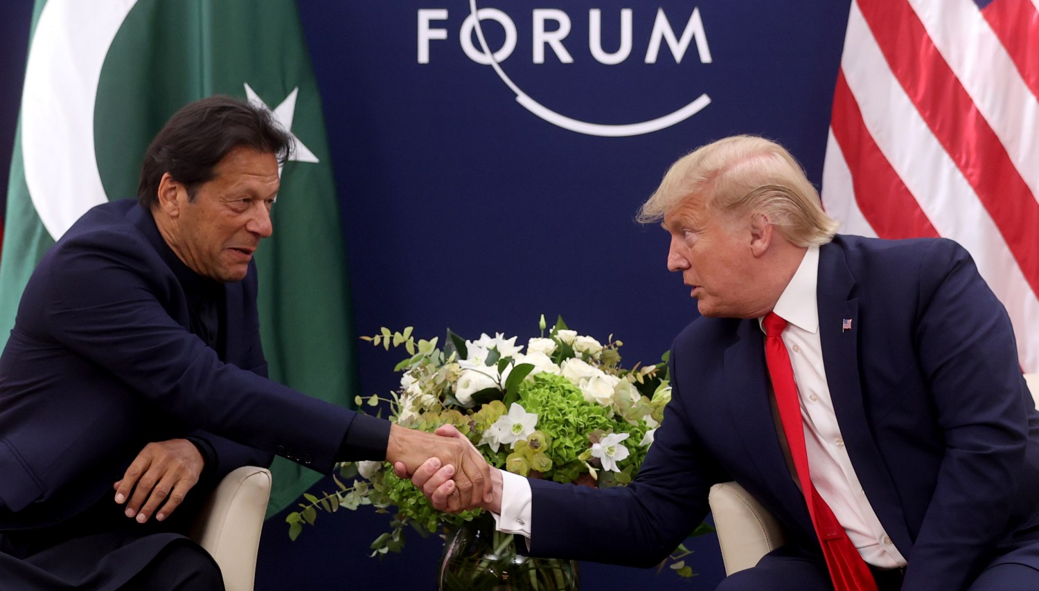 U.S. President Donald Trump shakes hands with Pakistan's Prime Minister Imran Khan during a bilateral meeting at the 50th World Economic Forum (WEF) annual meeting in Davos, Switzerland, January 21, 2020. REUTERS/Jonathan Ernst