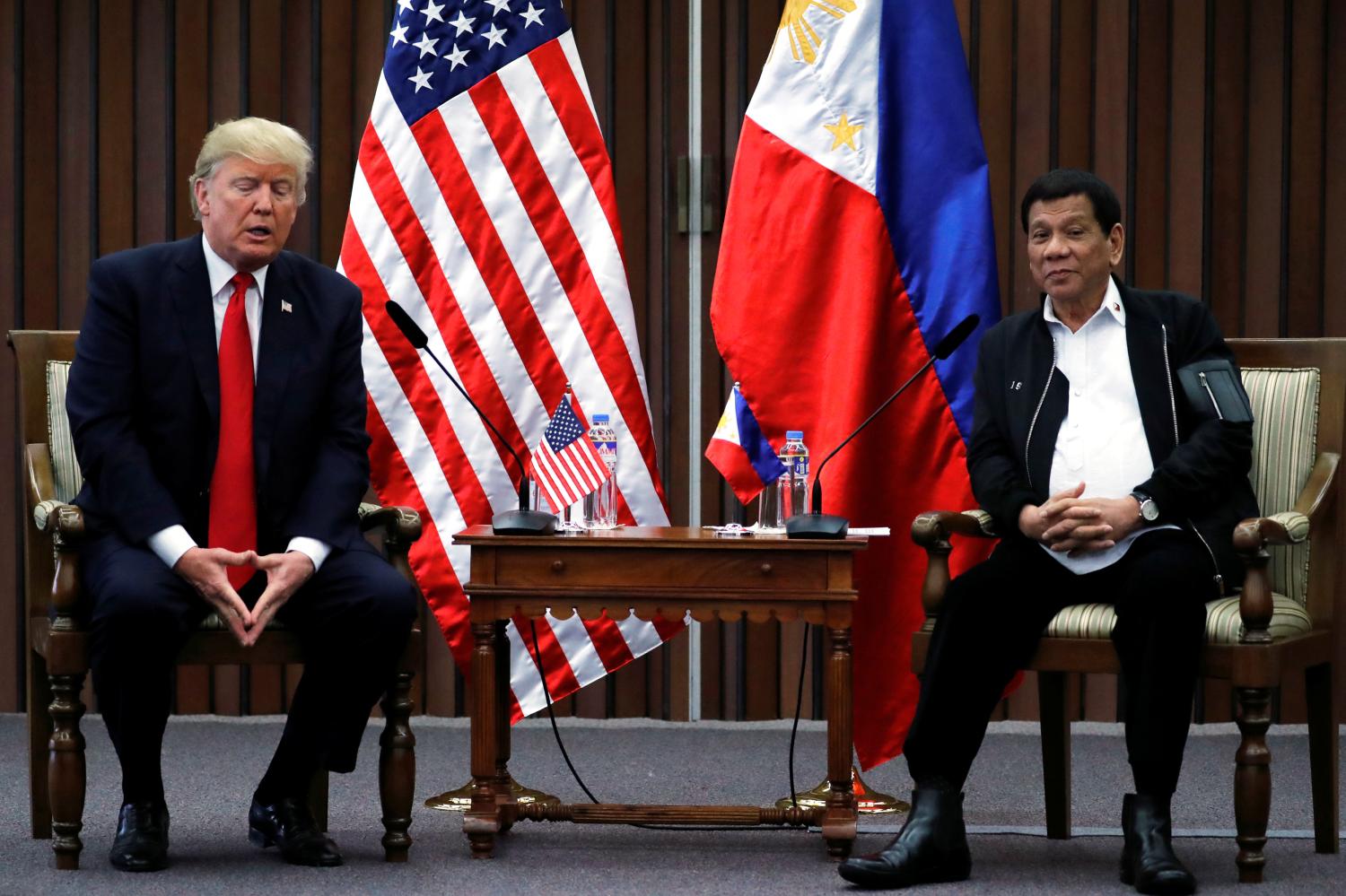 U.S. President Donald Trump holds a bilateral meeting with President of the Philippines Rodrigo Duterte alongside the ASEAN Summit in Manila, Philippines November 13, 2017. REUTERS/Jonathan Ernst