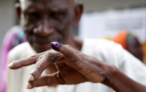 Voter displays his inked finger after casting a ballot during the presidential and parliamentary elections at the Ukombozi primary school in Dar es Salaam, Tanzania October 28, 2020. REUTERS/Emmanuel Herman NO RESALES. NO ARCHIVES.