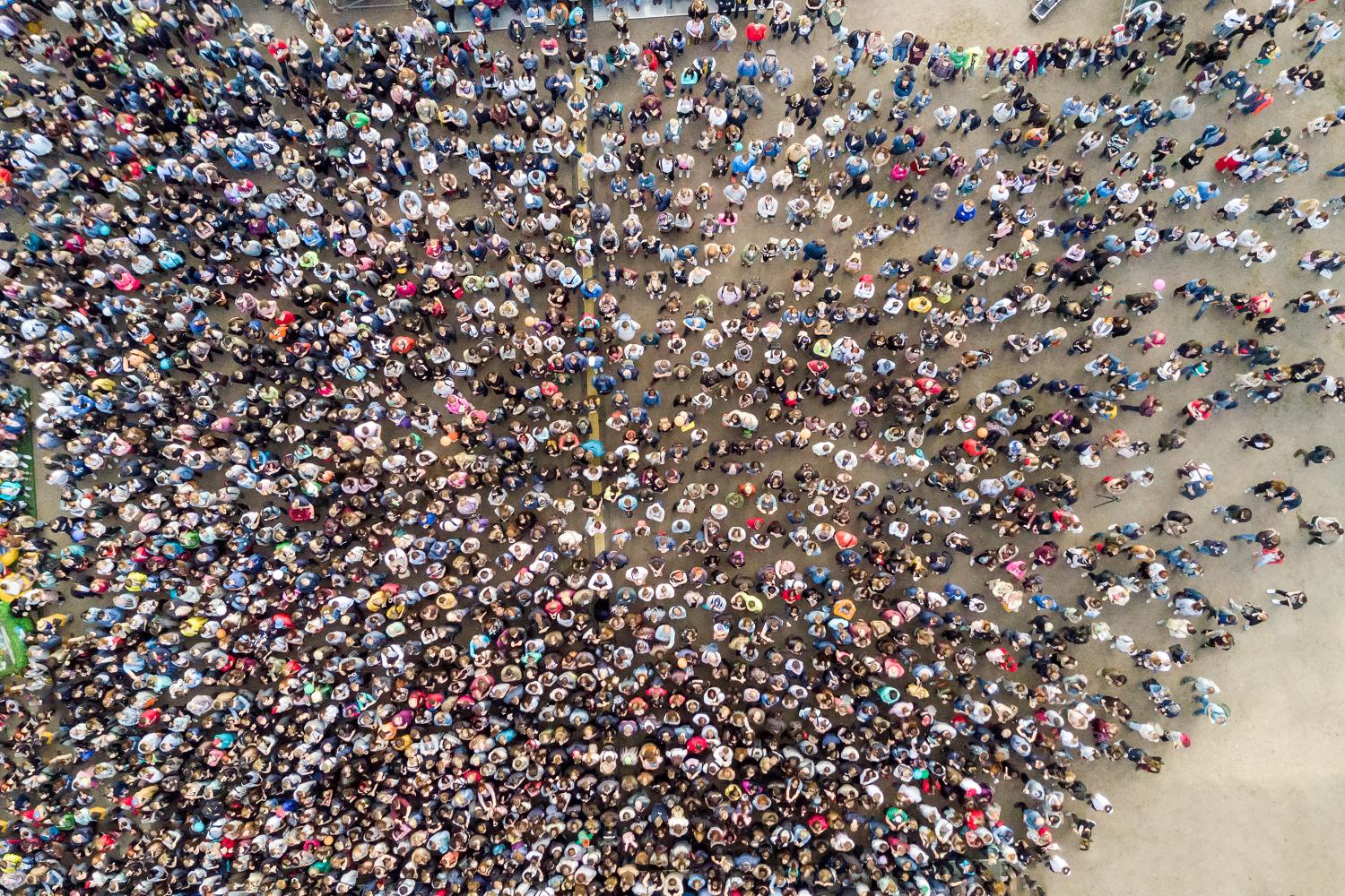 Aerial view of a crowd of people