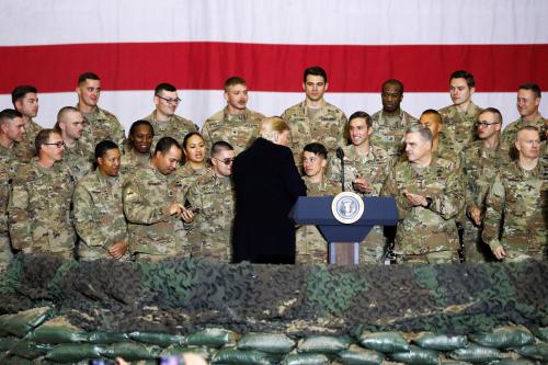 U.S. military personnel greet U.S. President Donald Trump following his remarks to U.S. troops in an unannounced visit to Bagram Air Base, Afghanistan, November 28, 2019. REUTERS/Tom Brenner