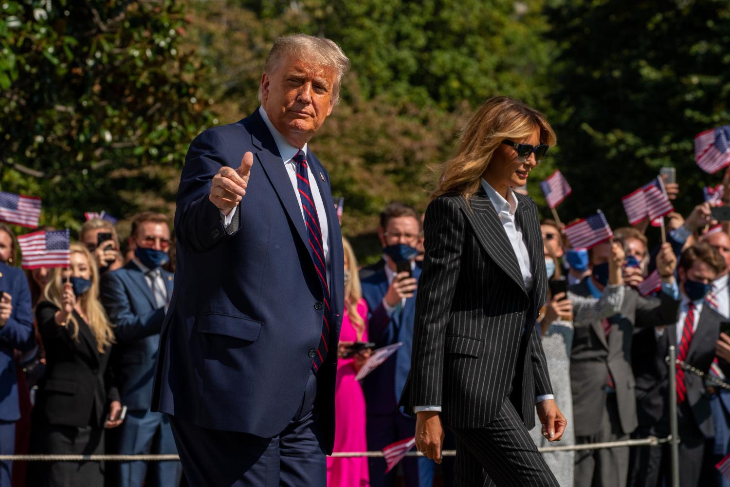 President Donald Trump and First Lady Melania Trump have tested positive for coronavirus (COVID-19), it was announced shortly after midnight on Friday, October 2, 2020.   They are seen leaving the White House to attend the first presidential debate in Cleveland, Ohio on Tuesday, September 29, 2020.     Photo by Ken Cedeno/Pool/Sipa USANo Use UK. No Use Germany.