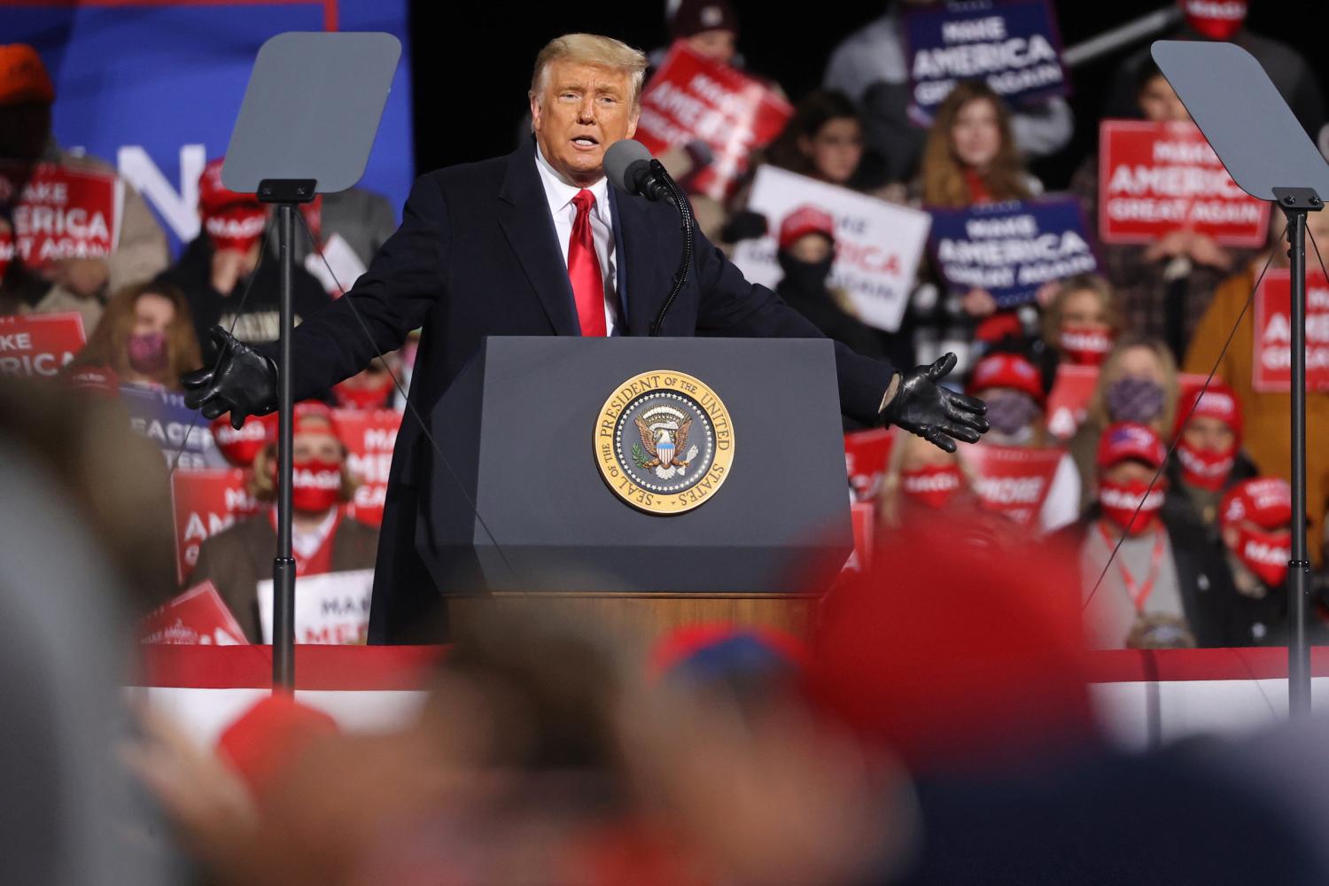 U.S. President Donald Trump rallies with supporters at a campaign event in Montoursville, Pennsylvania, U.S. October 31, 2020. REUTERS/Jonathan Ernst