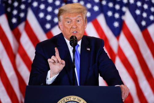 U.S. President Donald Trump speaks about early results from the 2020 U.S. presidential election in the East Room of the White House in Washington, U.S., November 4, 2020. REUTERS/Carlos Barria