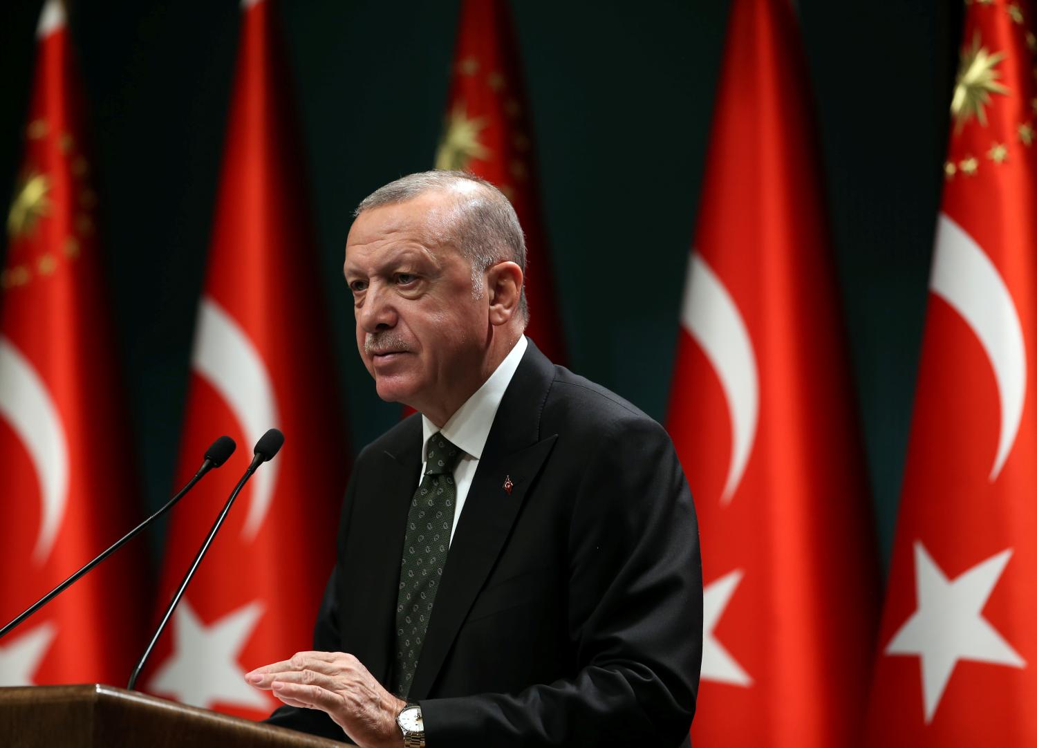 Turkish President Tayyip Erdogan speaks after a cabinet meeting in Ankara, Turkey, November 17, 2020. Presidential Press Office/Handout via REUTERS