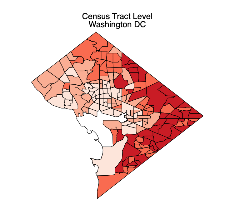Figure 2, which shows COVID-19 risk by census tract in Washington, DC
