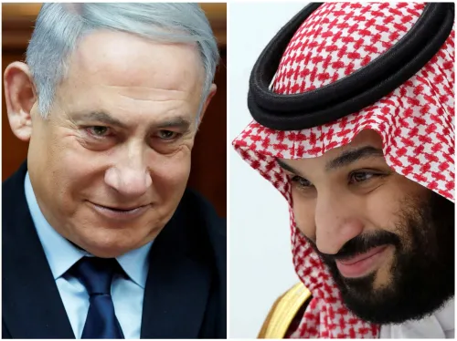 A combination picture shows Saudi Arabia's Crown Prince Mohammed Bin Salman in Osaka, Japan June 29, 2019 and Israeli Prime Minister Benjamin Netanyahu in Jerusalem February 9, 2020. Sputnik/Mikhail Klimentyev/Kremlin via REUTERS ATTENTION EDITORS - THIS IMAGE WAS PROVIDED BY A THIRD PARTY and REUTERS/Ronen Zvulun/Pool
