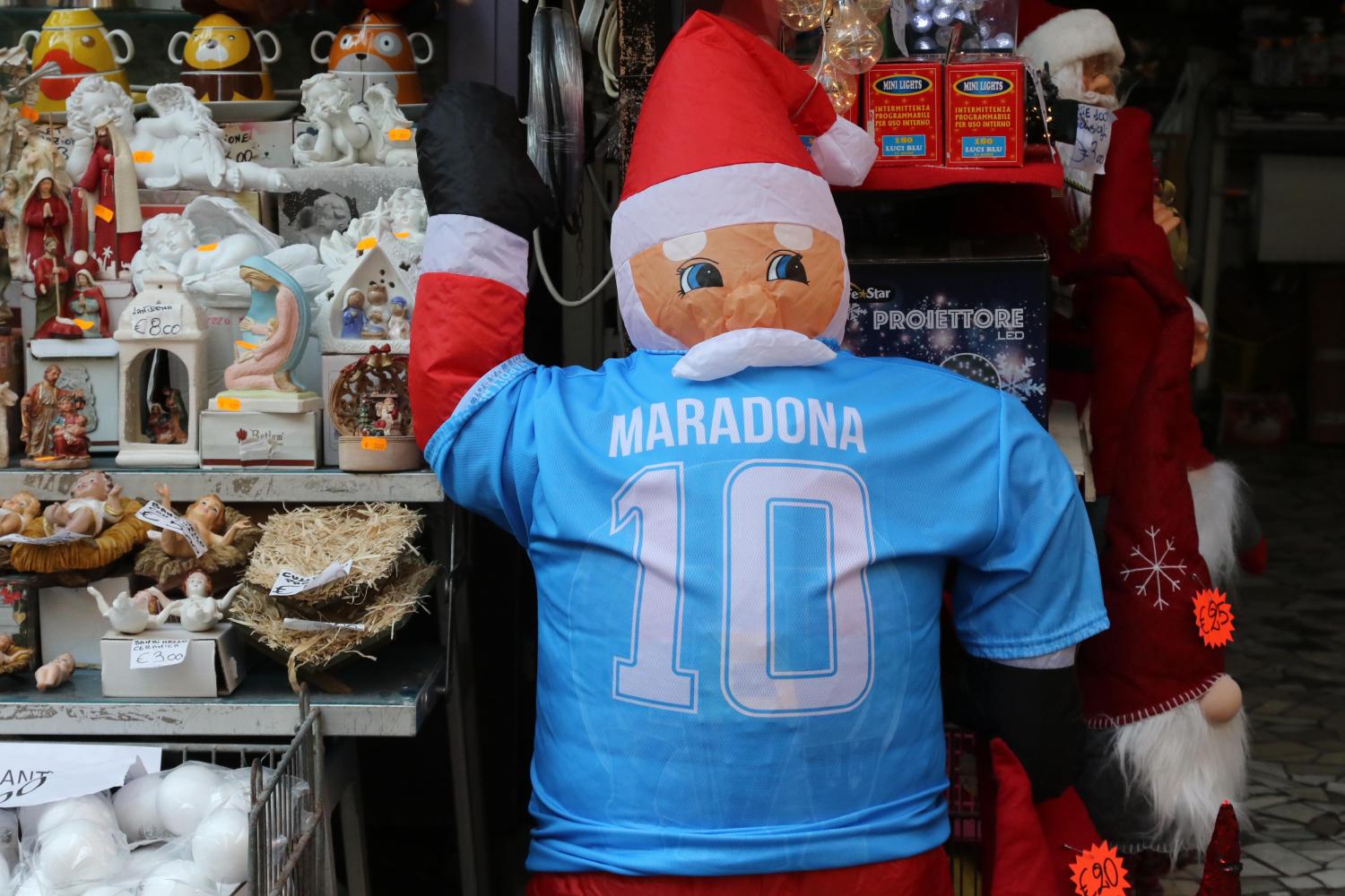 11/27/2020 - Napoli death Maradona Napoli jerseys with number 10 exposed in via San Biagio Dei Librai Editorial Usage Only (Photo by IPA/Sipa USA)No Use UK. No Use Germany.