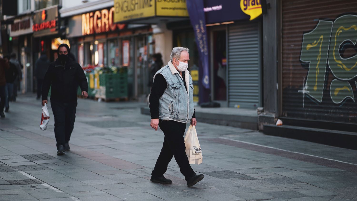 Istanbul/Turkey - 04 07 2020: masked man walking in the street