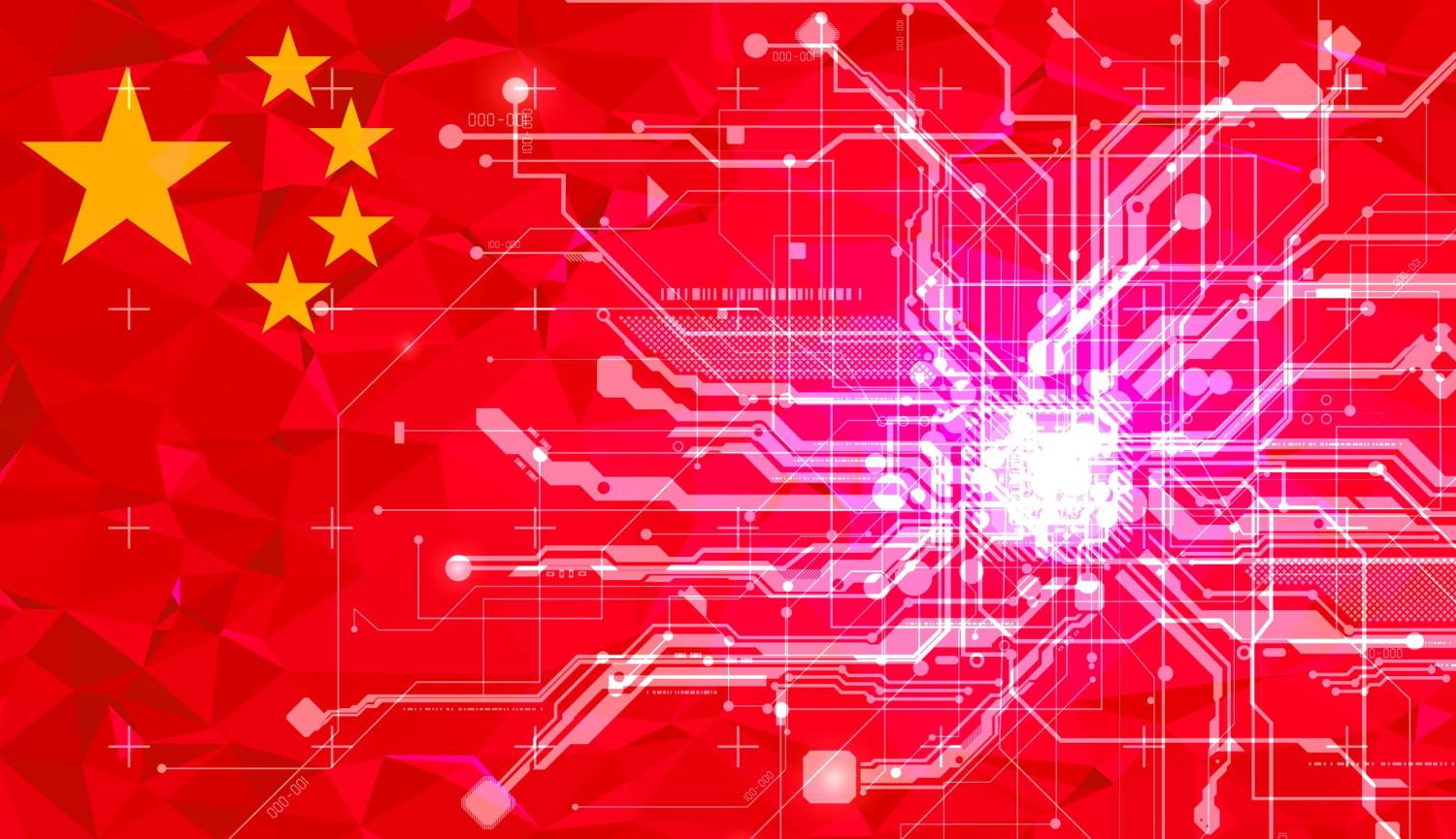 Illustration of electrical circuits over the Chinese flag