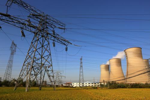 Steam discharged from cooling towers at a coal-fired power plant.