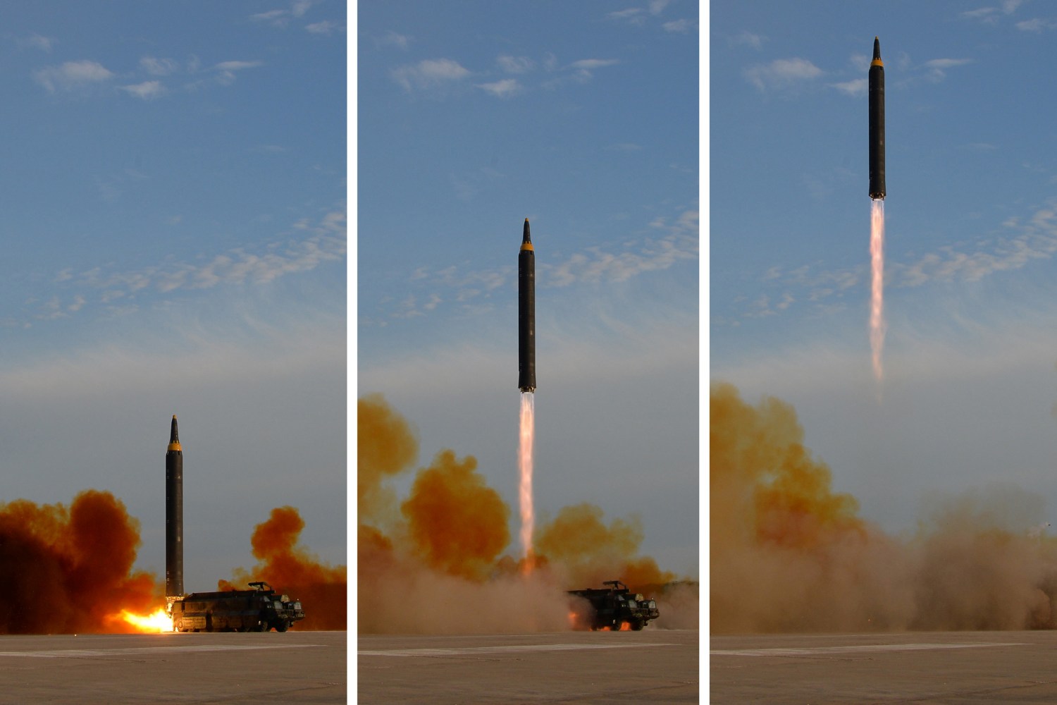 North Korean leader Kim Jong Un (not pictured) guides the launch of a Hwasong-12 missile in this undated combination photo released by North Korea's Korean Central News Agency (KCNA) on September 16, 2017. KCNA via REUTERS   ATTENTION EDITORS - THIS PICTURE WAS PROVIDED BY A THIRD PARTY. REUTERS IS UNABLE TO INDEPENDENTLY VERIFY THIS IMAGE. NO THIRD PARTY SALES. SOUTH KOREA OUT.