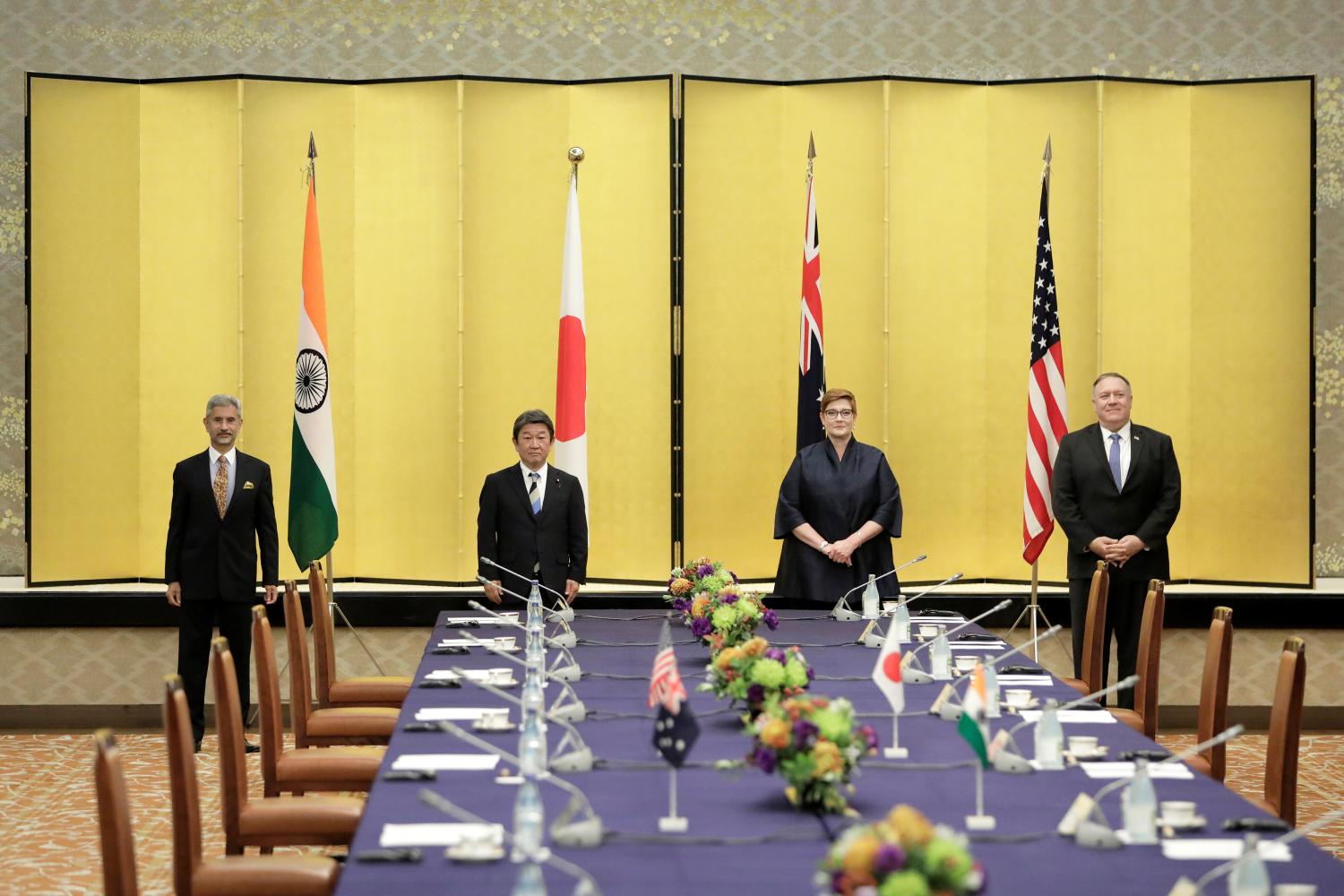 Indian Foreign Minister Subrahmanyam Jaishankar, Japan's Foreign Minister Toshimitsu Motegi, Australia's Foreign Minister Marise Payne and U.S. Secretary of State Mike Pompeo pose for a picture prior the Quad ministerial meeting in Tokyo, Japan October 6, 2020. Kiyoshi Ota/Pool via REUTERS