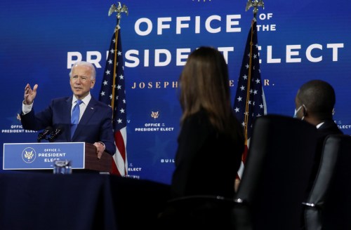 U.S. President-elect Joe Biden speaks as he announces nominees and appointees to serve on his economic policy team at his transition headquarters in Wilmington, Delaware, U.S.