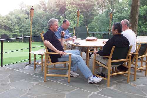 President Clinton meets with Prime Minister Barak at Camp David. L-R President Clinton,Bruce Reidel, Prime Minister Barak, General Danny Yatom17 July 00White House Photo by Sharon Farmer