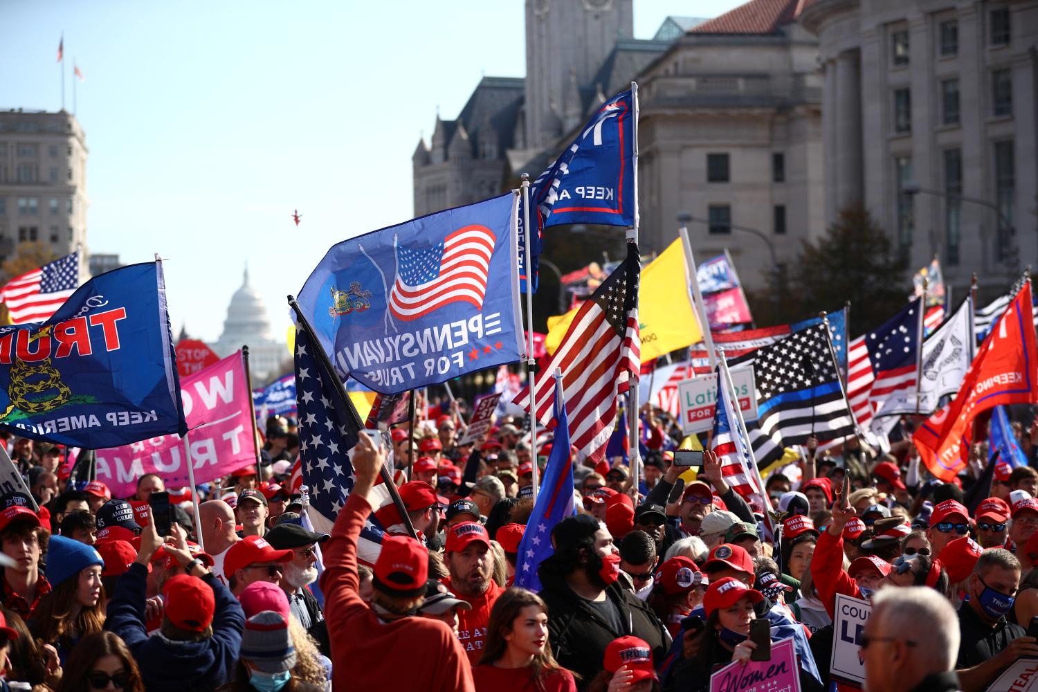 Supporters of U.S. President Donald Trump participate in a "Stop the Steal" protest after the 2020 U.S. presidential election was called for Democratic candidate Joe Biden, in Washington, U.S. November 14, 2020. REUTERS/Hannah McKay